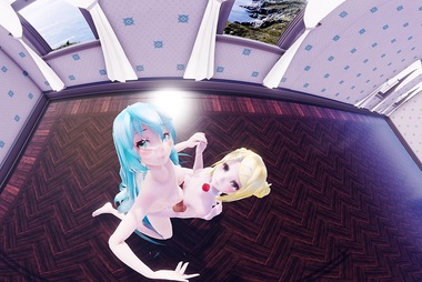 Lewd Fraggy VR - Miku & Rin Double Blowjob