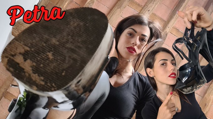 Petra wants slave to lick the dirty soles of her stilettos